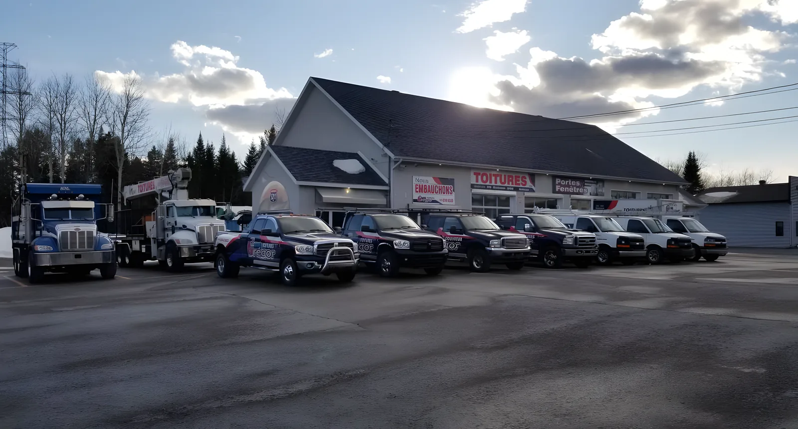 Les véhicules aux couleurs de Grégor devant les locaux de l’entreprise